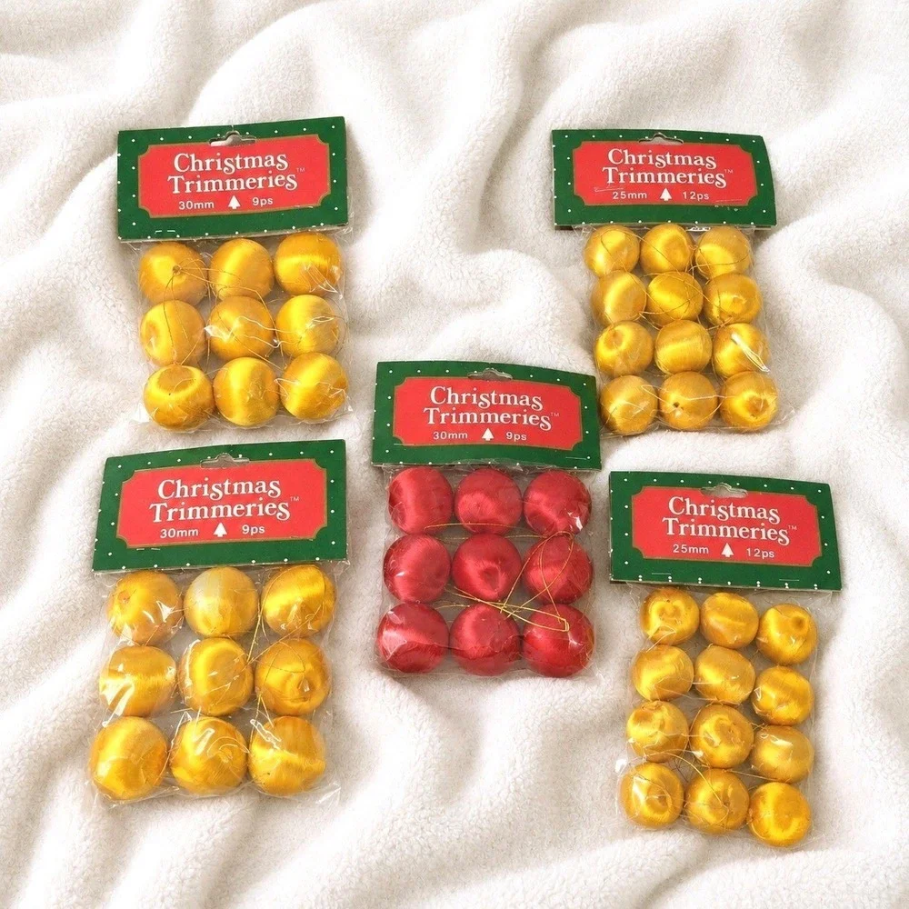 MCM Satin Christmas Ornaments Mini Red Gold Ball Decor Vintage NOS 45 Pc Retro